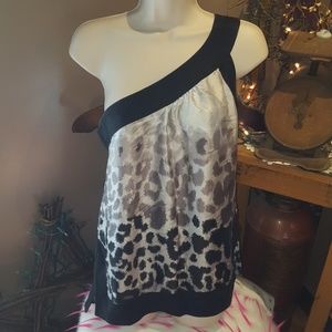 Bebe silk animal print one shoulder top XS